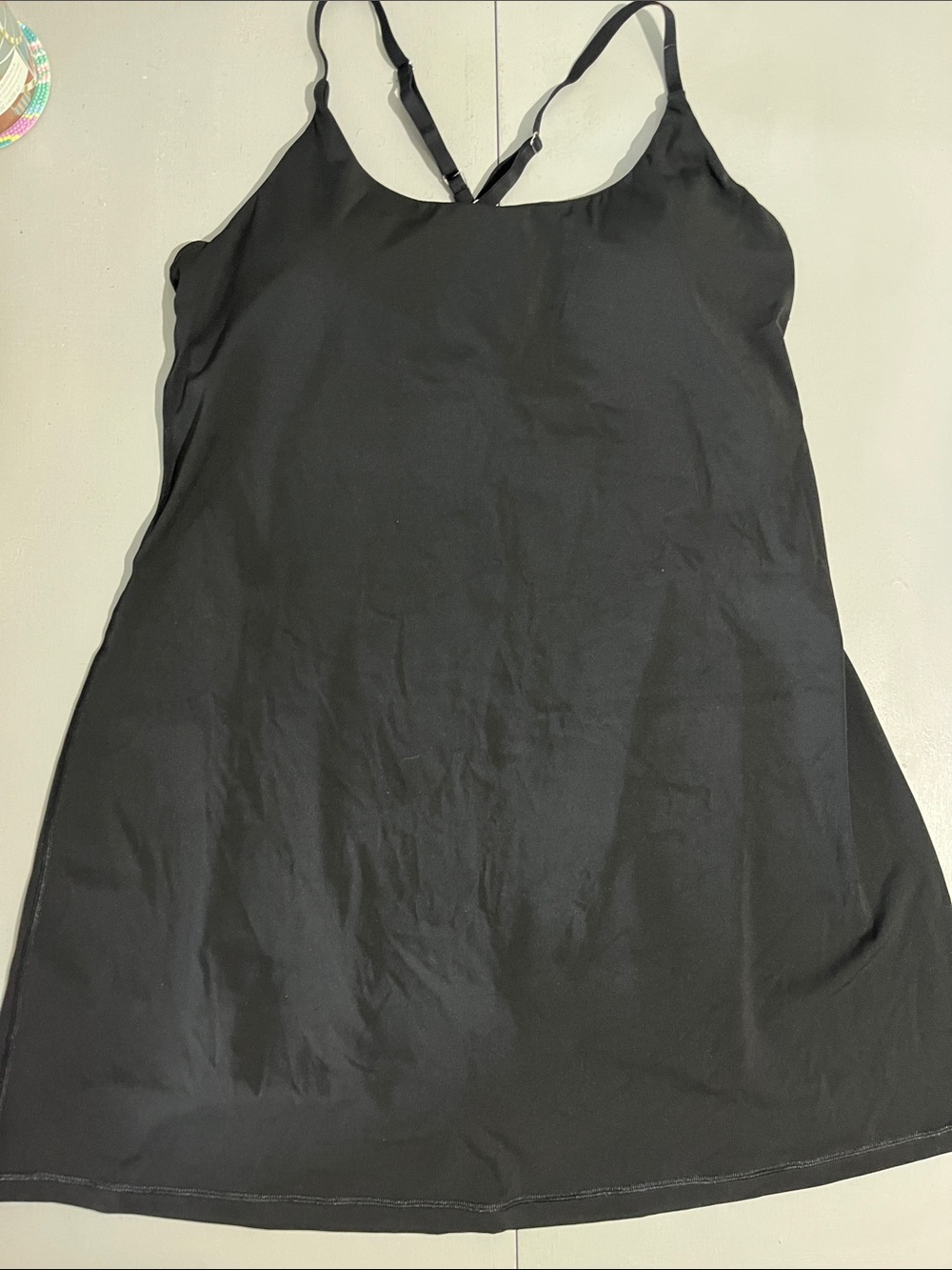 Women's Black Mini Activewear Dress with Adjustable Spaghetti Straps